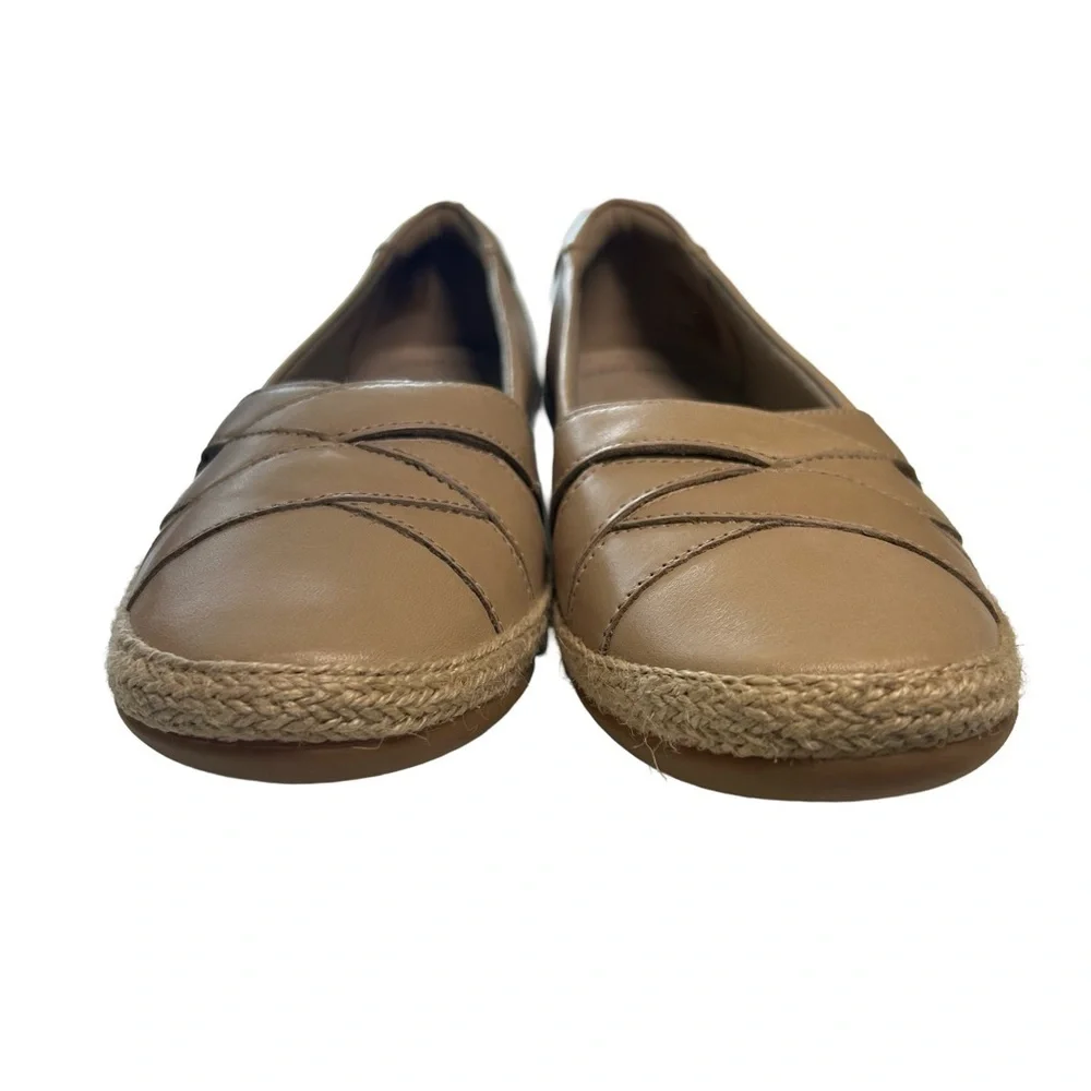 Clarks Collection Women Tan Leather Espadrille Flat Shoes